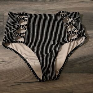 Shade & Shore Black and White Striped Bikini Bottom